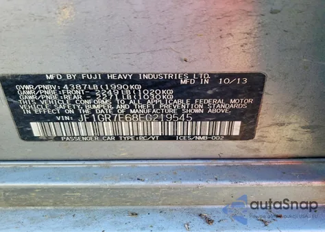 2014 Subaru Impreza Wrx z USA, uszkodzony, nr VIN JF1GR7E68EG219545